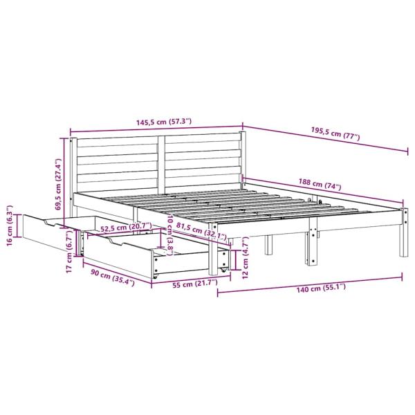 Massivholzbett ohne Matratze 140x190 cm Kiefernholz