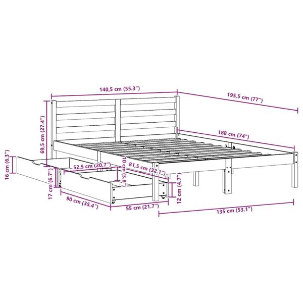 Massivholzbett ohne Matratze 135x190 cm Kiefernholz