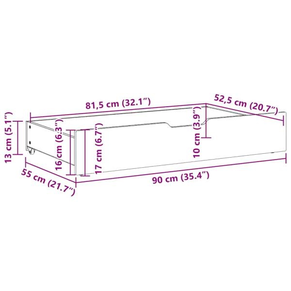 Bettschubladen mit Rollen 2 Stk. 90x55x16 cm Massivholz Kiefer