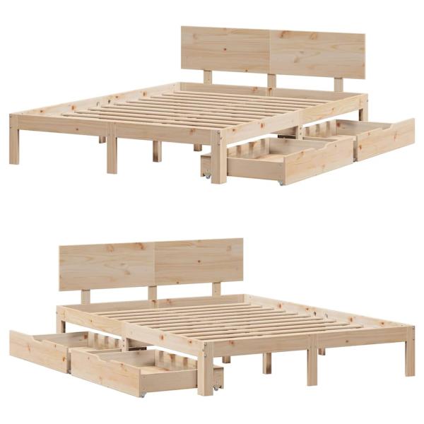 Massivholzbett mit Schubladen 120x200 cm Kiefer