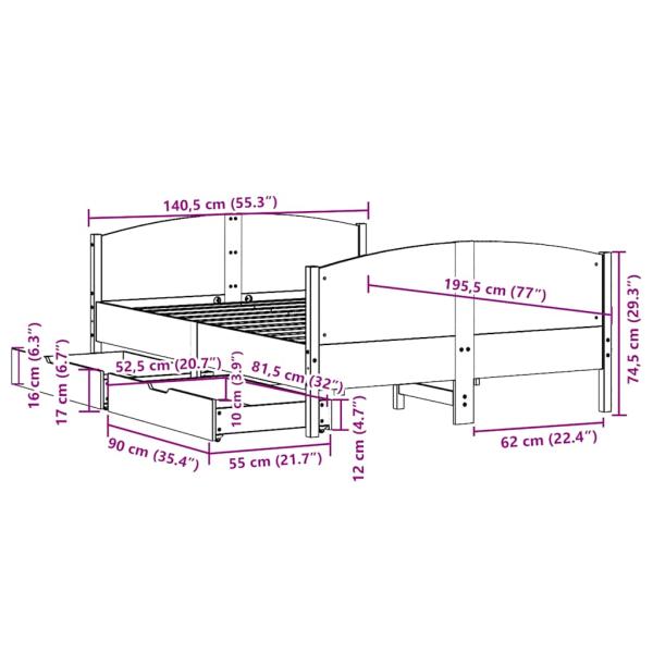 Massivholzbett ohne Matratze 135x190 cm Kiefernholz