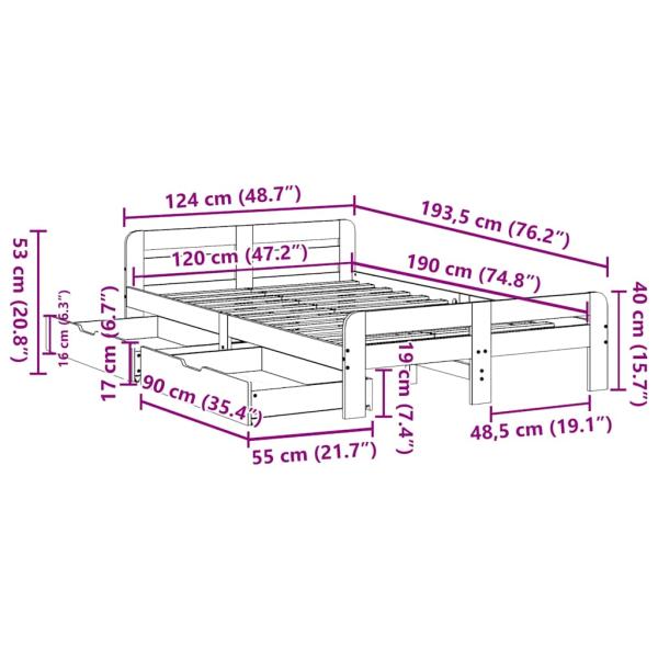 Massivholzbett ohne Matratze 120x190 cm Kiefernholz