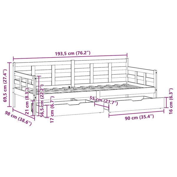 Tagesbett mit Schubladen 90x190 cm Massivholz Kiefer