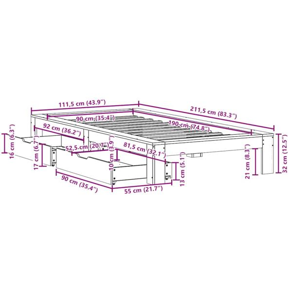 Massivholzbett ohne Matratze 90x190 cm Kiefer