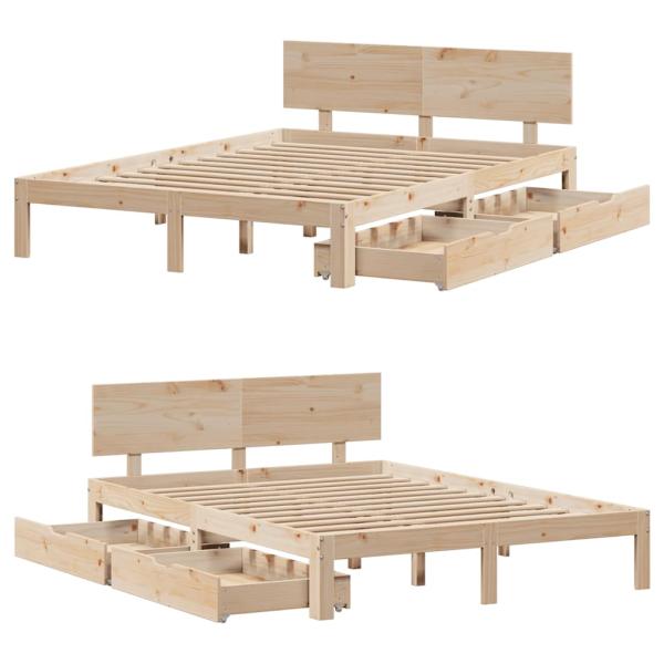 Massivholzbett mit Schubladen 150x200 cm Kiefer