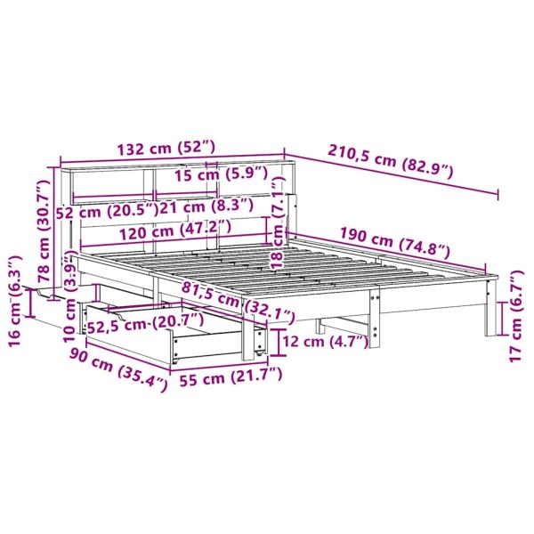 Massivholzbett mit Regal ohne Matratze 120x190 cm Kiefer