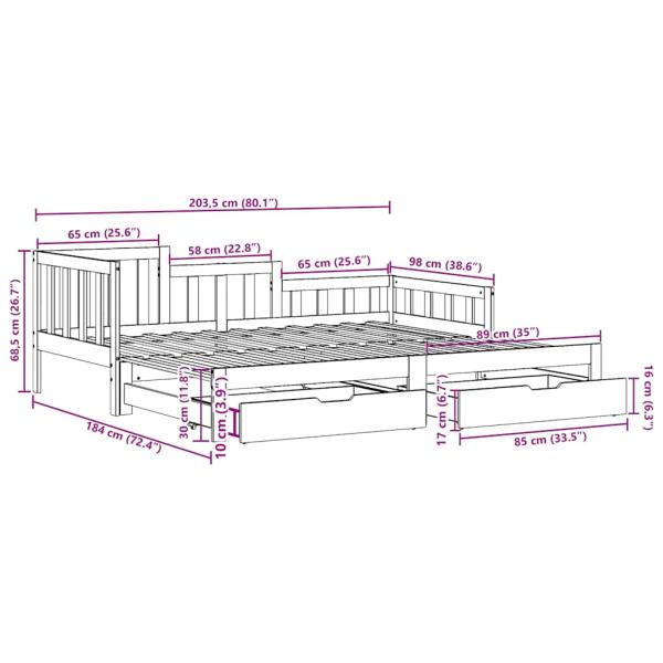 Tagesbett Ausziehbar mit Schubladen ohne Matratze Weiß 90x200cm