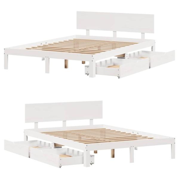 Massivholzbett mit Schubladen Weiß 120x190 cm Kiefer
