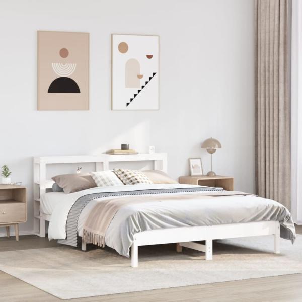 ARDEBO.de - Massivholzbett ohne Matratze Weiß 160x200 Kiefernholz