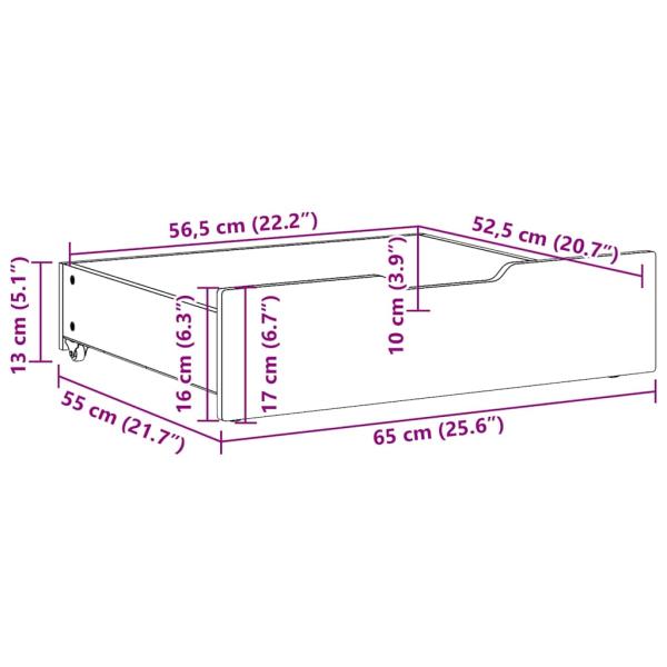 ARDEBO.de - Bettschubladen mit Rollen 2 Stk. 65x55x16 cm Massivholz Kiefer