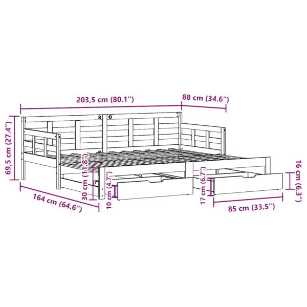 Tagesbett Ausziehbar mit Schubladen ohne Matratze Weiß 80x200cm