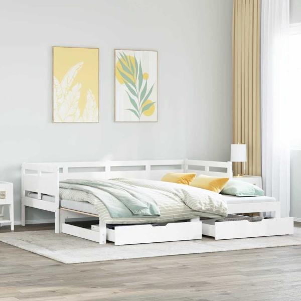 ARDEBO.de - Tagesbett Ausziehbar mit Schubladen ohne Matratze Weiß 90x200cm