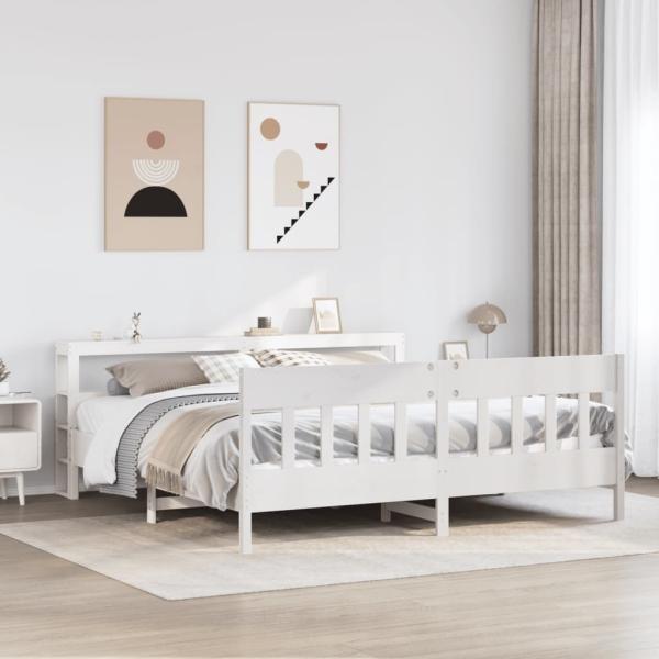 ARDEBO.de - Massivholzbett ohne Matratze Weiß 180x200 cm Kiefernholz