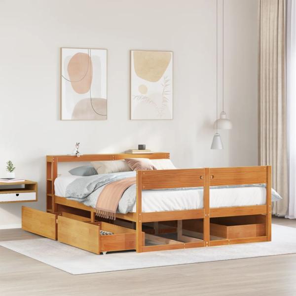 ARDEBO.de - Massivholzbett ohne Matratze Wachsbraun 120x190 cm Kiefernholz
