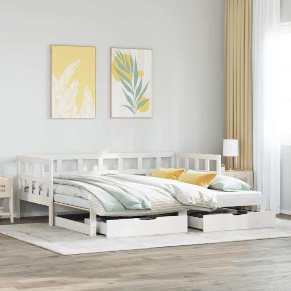 ARDEBO.de - Tagesbett Ausziehbar mit Schubladen ohne Matratze Weiß 80x200cm