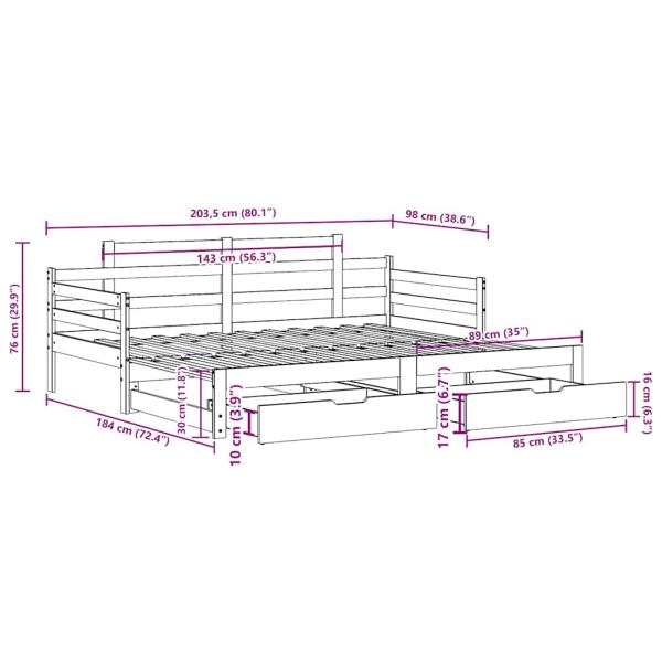 Tagesbett Ausziehbar mit Schubladen ohne Matratze Weiß 90x200cm