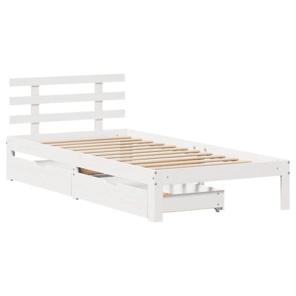 Massivholzbett mit Schubladen Weiß 75x190 cm Kiefer