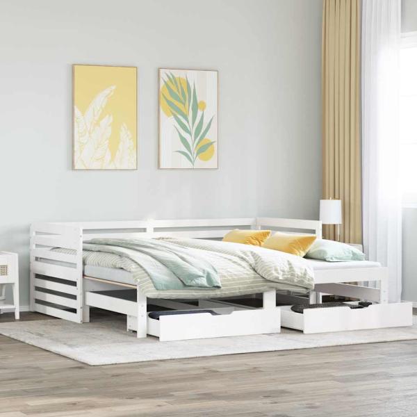 ARDEBO.de - Tagesbett mit Schubladen Weiß 90x200 cm Kiefernholz