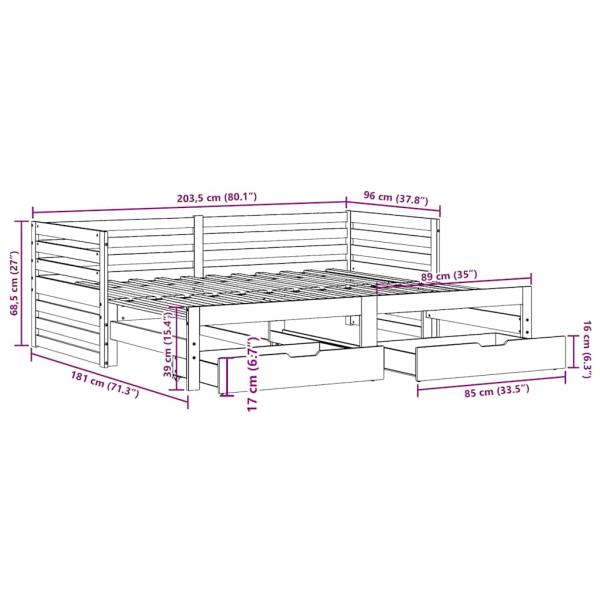 Tagesbett mit Schubladen Weiß 90x200 cm Kiefernholz