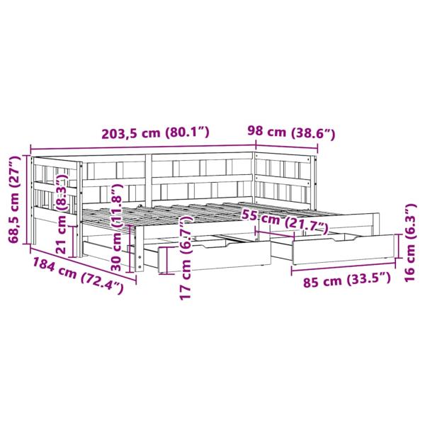 Tagesbett Ausziehbar mit Schubladen ohne Matratze Weiß 90x200cm