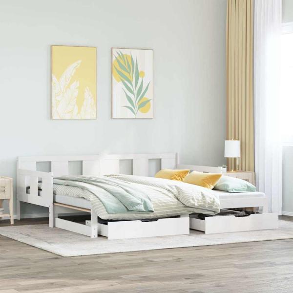 ARDEBO.de - Tagesbett Ausziehbar mit Schubladen ohne Matratze Weiß 80x200cm