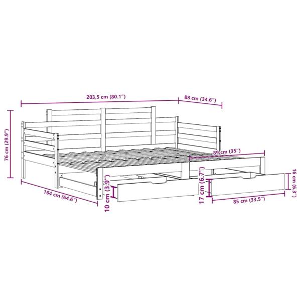 ARDEBO.de - Tagesbett Ausziehbar mit Schubladen ohne Matratze Weiß 80x200cm