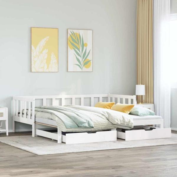 ARDEBO.de - Tagesbett Ausziehbar mit Schubladen ohne Matratze Weiß 90x200cm