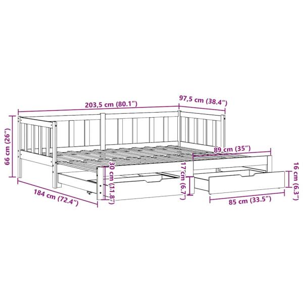 Tagesbett Ausziehbar mit Schubladen ohne Matratze Weiß 90x200cm