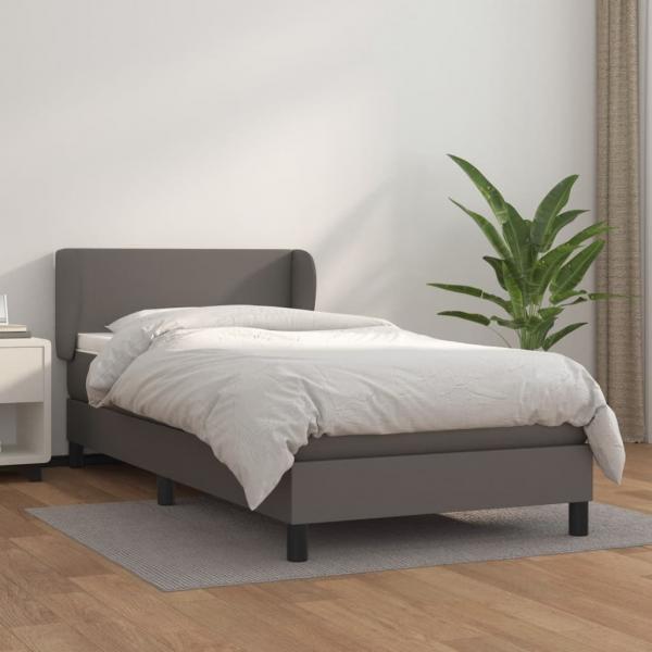 ARDEBO.de - Boxspringbett mit Matratze Grau 100x200 cm Kunstleder