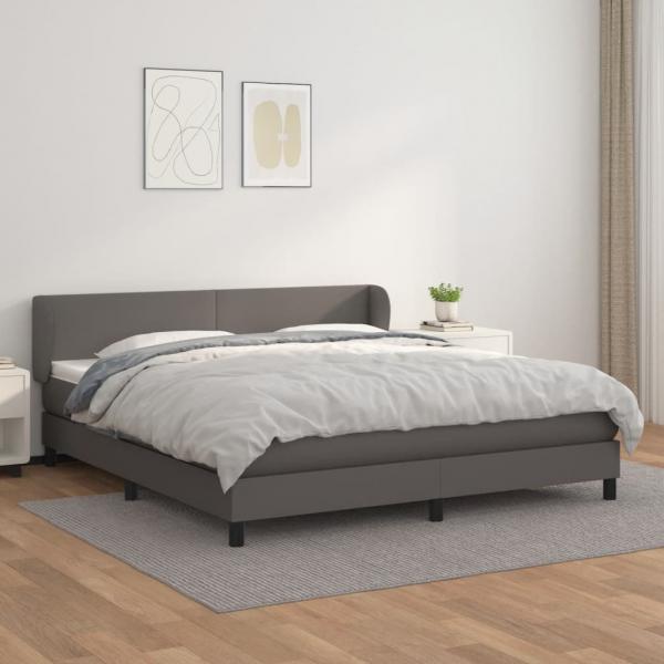 ARDEBO.de - Boxspringbett mit Matratze Grau 160x200 cm Kunstleder
