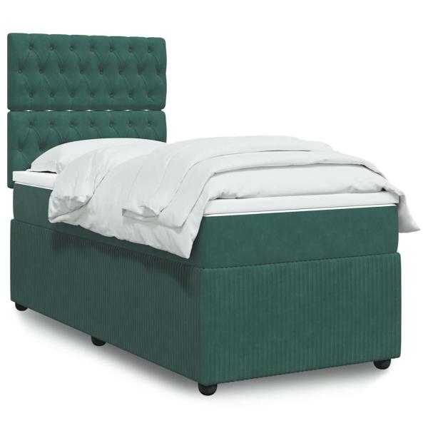 ARDEBO.de - Boxspringbett mit Matratze Dunkelgrün 90x200 cm Samt