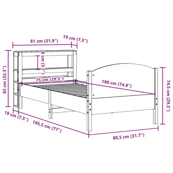 Massivholzbett ohne Matratze 75x190 cm Kiefernholz