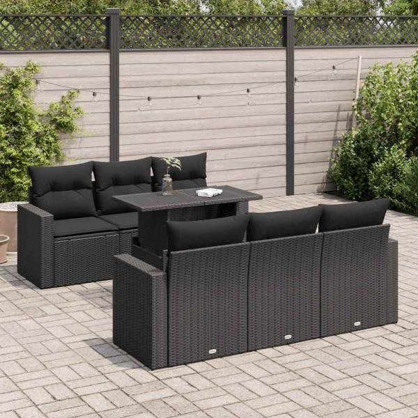 ARDEBO.de - 7-tlg. Garten-Sofagarnitur mit Kissen Schwarz Poly Rattan