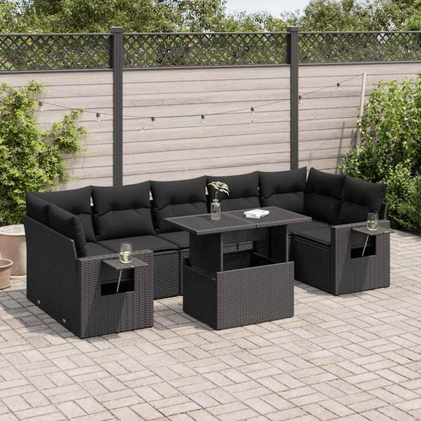 ARDEBO.de - 8-tlg. Garten-Sofagarnitur mit Kissen Schwarz Poly Rattan