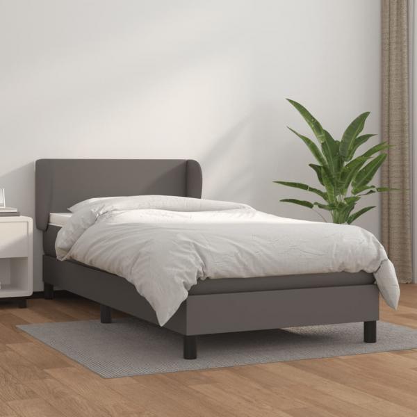 ARDEBO.de - Boxspringbett mit Matratze Grau 90x200 cm Kunstleder