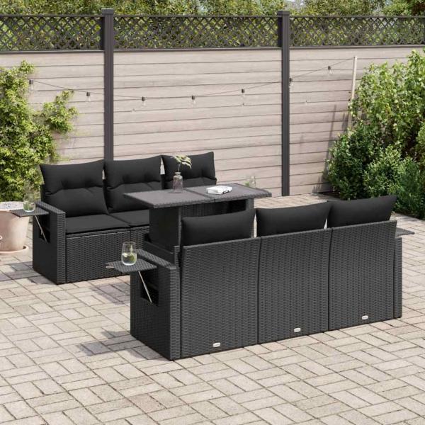 ARDEBO.de - 7-tlg. Garten-Sofagarnitur mit Kissen Schwarz Poly Rattan