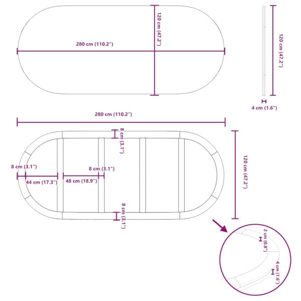 Tischplatte Hellbraun 280x120x4 cm Massivholz Eiche Oval