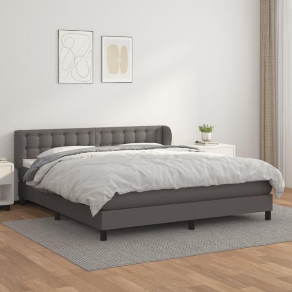 ARDEBO.de - Boxspringbett mit Matratze Grau 160x200 cm Kunstleder