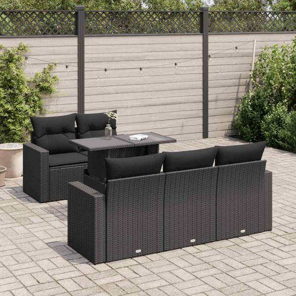 ARDEBO.de - 6-tlg. Garten-Sofagarnitur mit Kissen Schwarz Poly Rattan