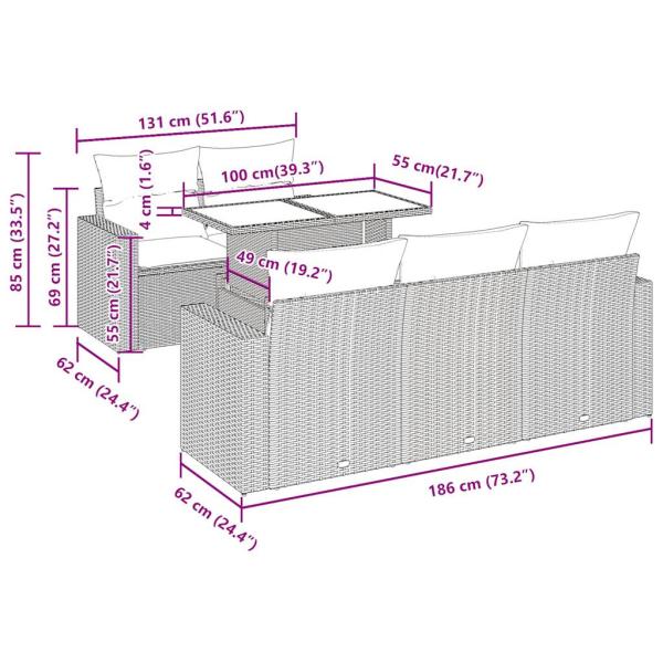 6-tlg. Garten-Sofagarnitur mit Kissen Schwarz Poly Rattan