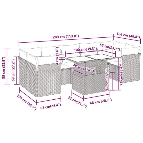 8-tlg. Garten-Sofagarnitur mit Kissen Schwarz Poly Rattan
