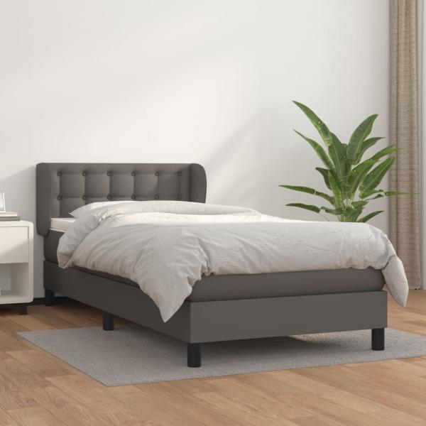 ARDEBO.de - Boxspringbett mit Matratze Grau 100x200 cm Kunstleder