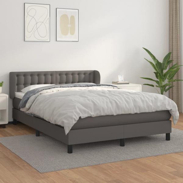 ARDEBO.de - Boxspringbett mit Matratze Grau 140x200 cm Kunstleder