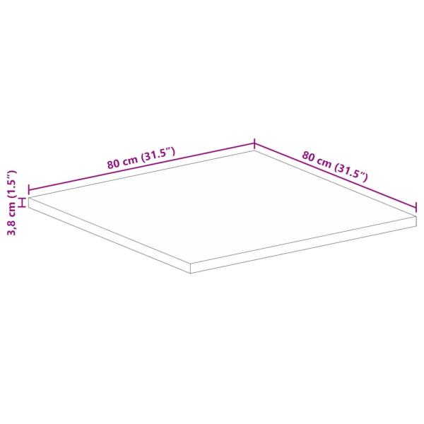 ARDEBO.de - Tischplatte 80x80x3,8 cm Quadratisch Raues Massivholz Mango