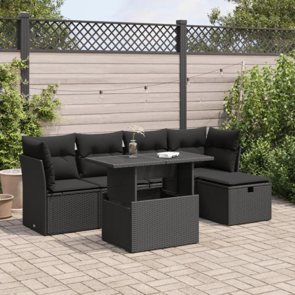 ARDEBO.de - 6-tlg. Garten-Sofagarnitur mit Kissen Schwarz Poly Rattan