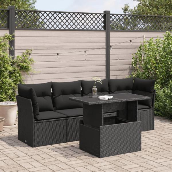 ARDEBO.de - 5-tlg. Garten-Sofagarnitur mit Kissen Schwarz Poly Rattan