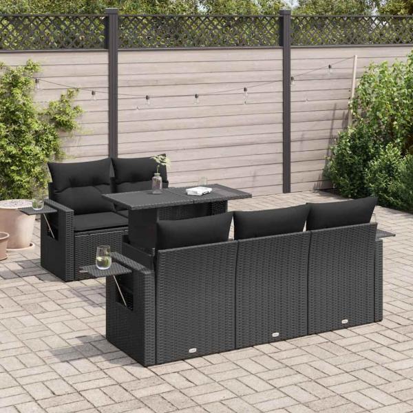 ARDEBO.de - 6-tlg. Garten-Sofagarnitur mit Kissen Schwarz Poly Rattan