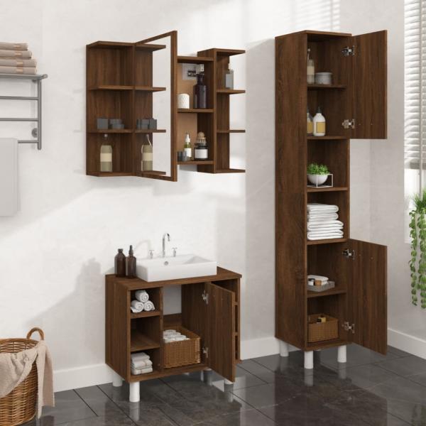 ARDEBO.de - 3-tlg. Badmöbel-Set Braun Eichen-Optik Holzwerkstoff