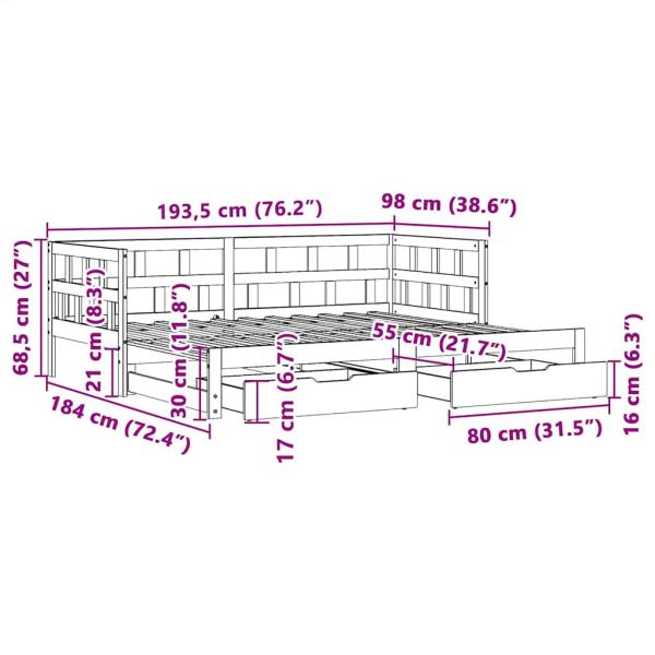 Tagesbett Ausziehbar mit Schubladen ohne Matratze Weiß 90x190cm
