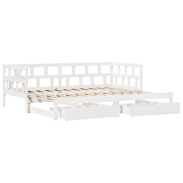 Tagesbett Ausziehbar mit Schubladen ohne Matratze Weiß 90x190cm